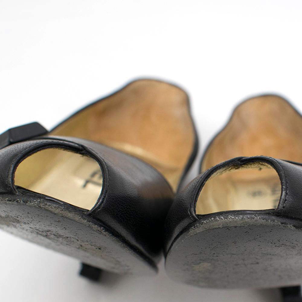 Chanel Black Peep-Toe Leather Pumps SIZE 37.5 4