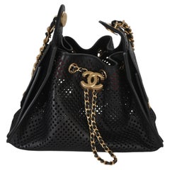 Chanel Black Perforated Calfskin Small Chanel 25 Hobo