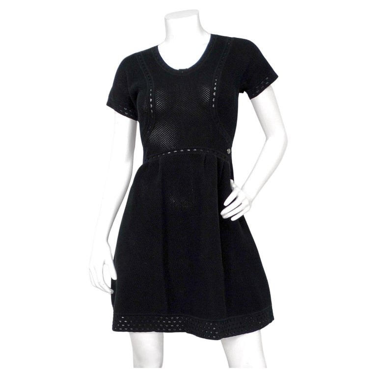 dressing room sex Chanel Black Long Sleeve Mini Dress With Frayed Details & Crystal Butt –  Sellier main image 1