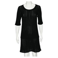Chanel Black Perforated Knit Pocket Detailed Dress M