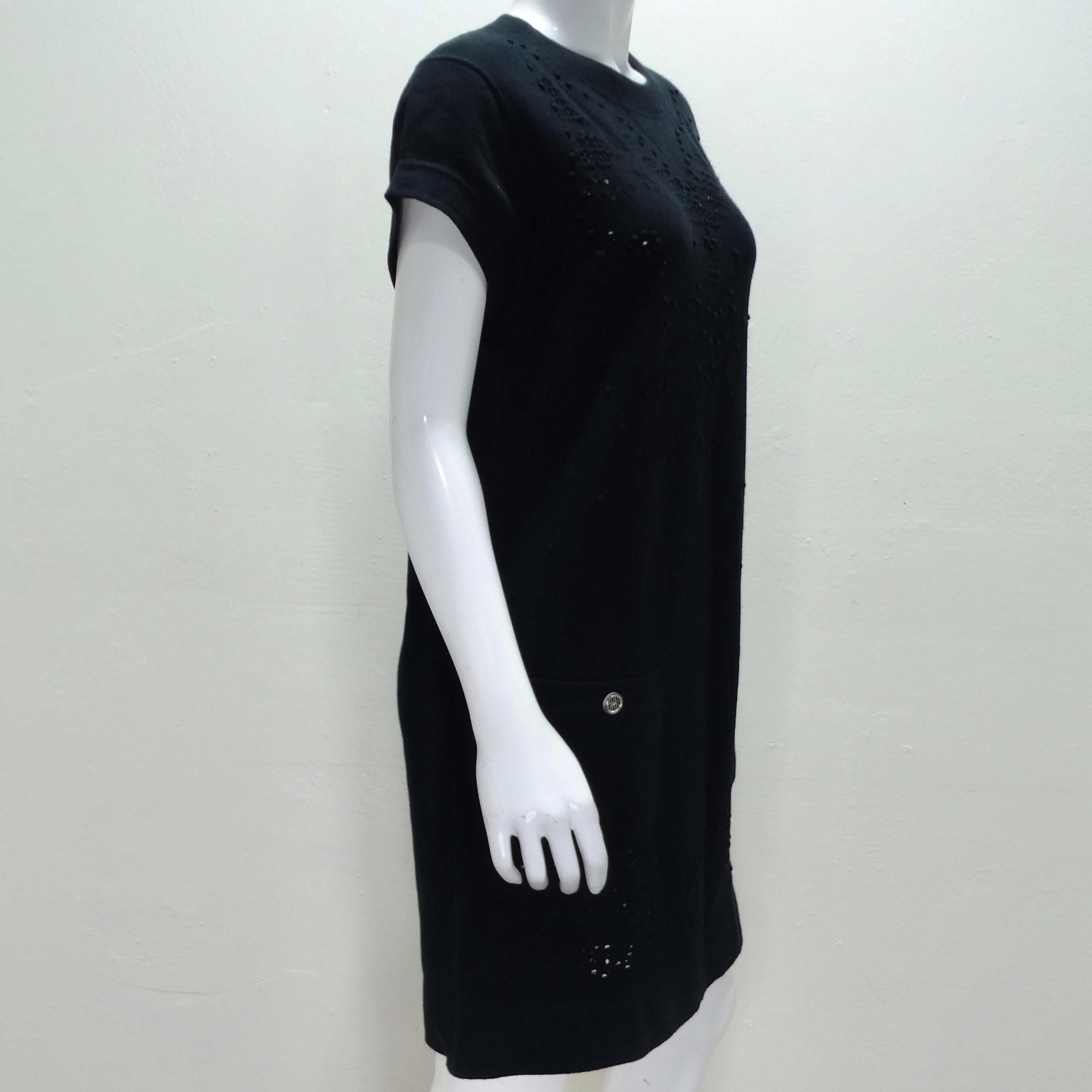 Chanel Black Perforated Knit Short Sleeve Dress For Sale 1