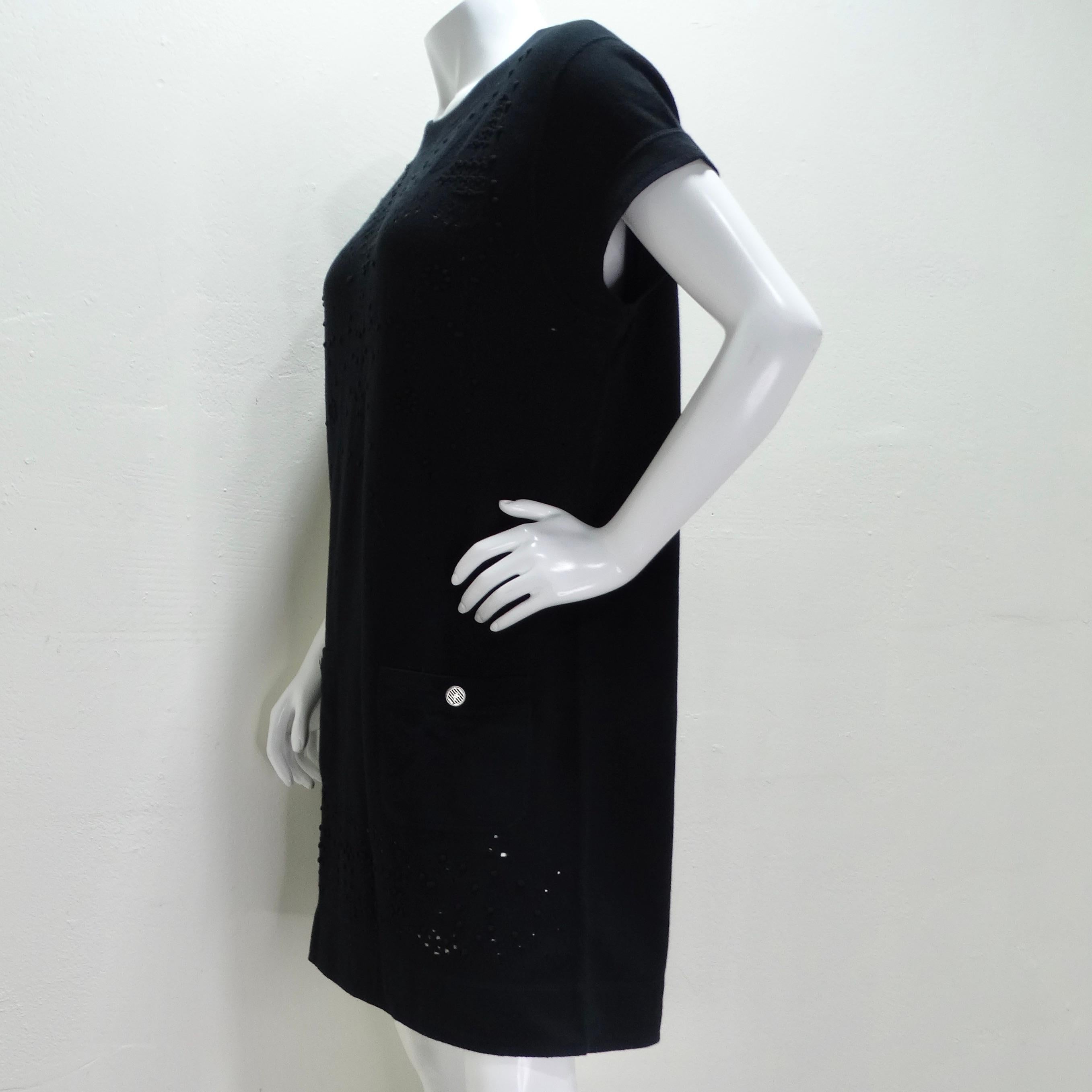 Chanel Black Perforated Knit Short Sleeve Dress For Sale 3