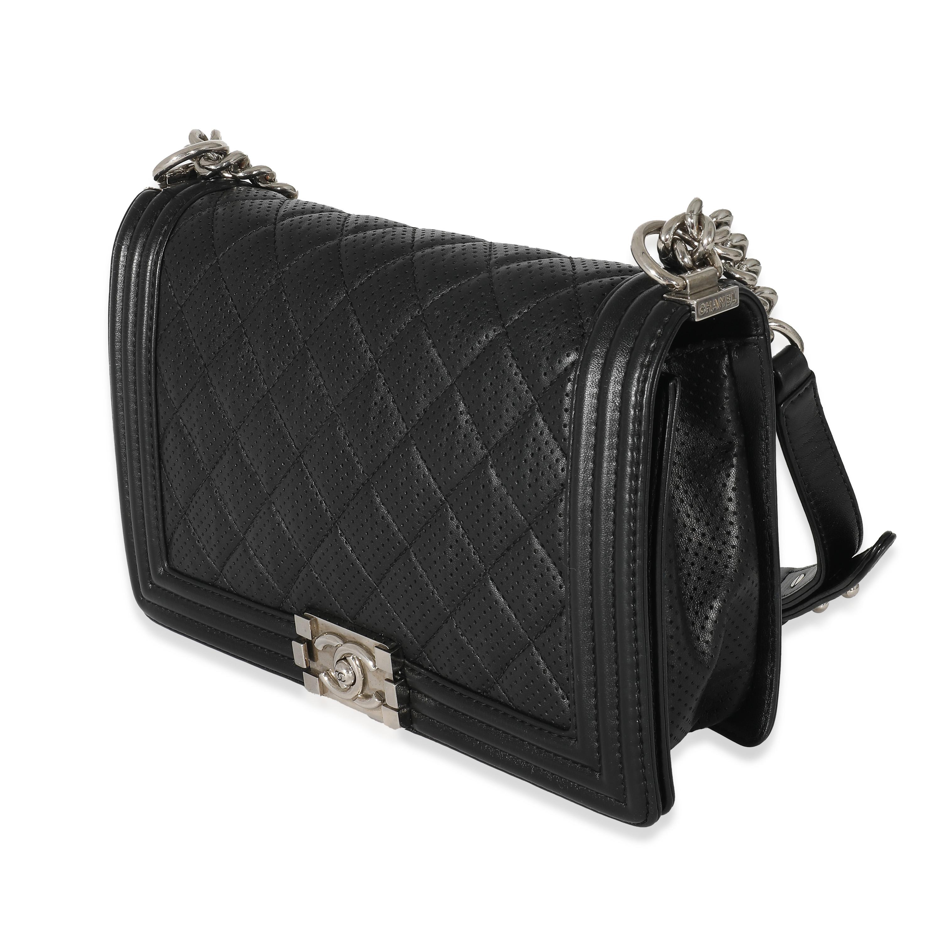 Chanel Black Perforated Lambskin New Medium Boy Bag In Excellent Condition In New York, NY