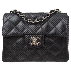 CHANEL Black Perforated Lambskin Quilted hardware Small Shoulder Flap Bag