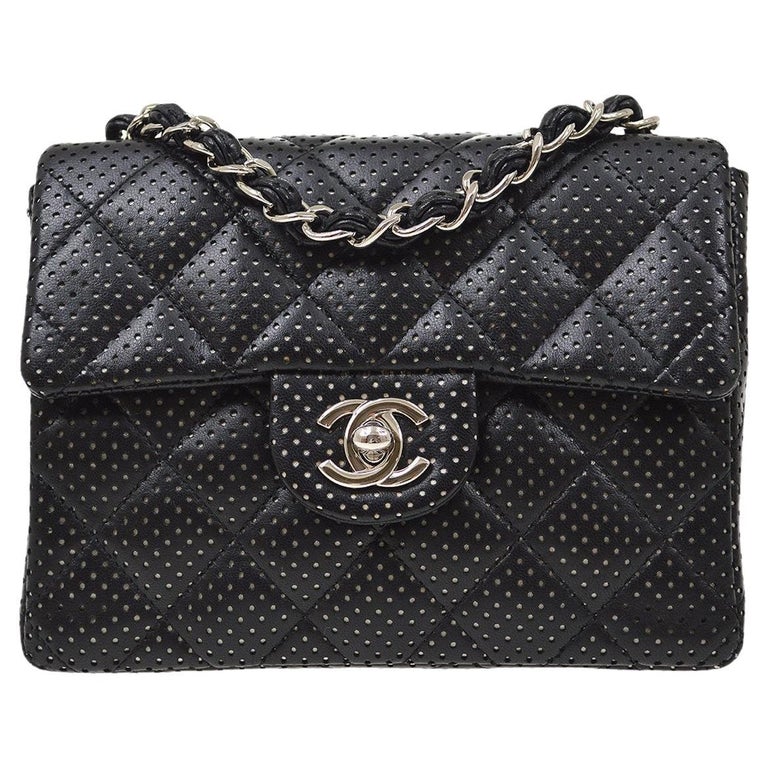 CHANEL Black Perforated Lambskin Quilted hardware Small Shoulder Flap Bag  at 1stDibs