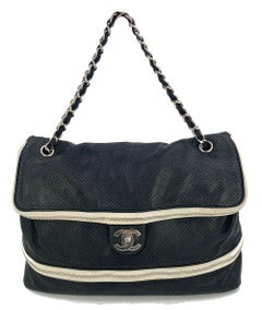 Chanel Black Perforated Leather Expandable Classic Flap Shoulder Bag