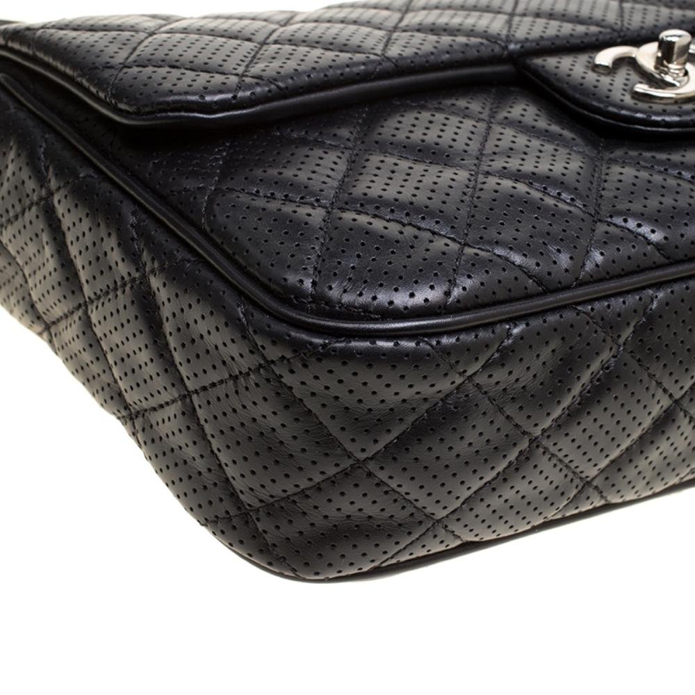 Chanel Black Perforated Leather Flap Shoulder Bag 6