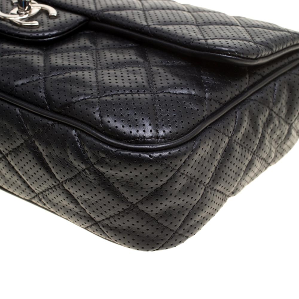 Chanel Black Perforated Leather Flap Shoulder Bag 7