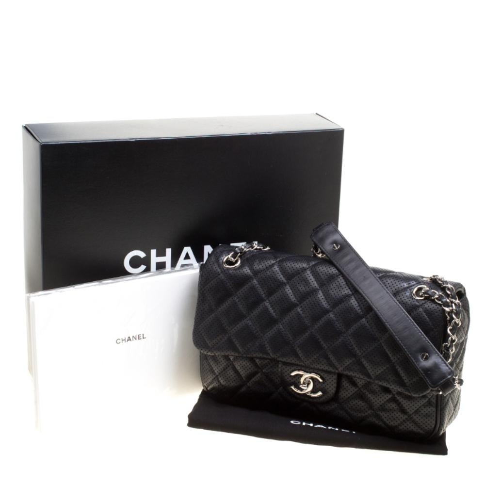 Chanel Black Perforated Leather Flap Shoulder Bag 8
