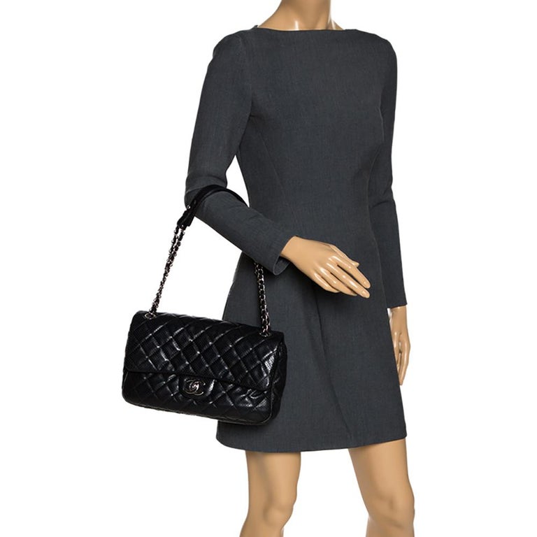 Chanel Black Perforated Leather Flap Shoulder Bag For Sale at 1stDibs