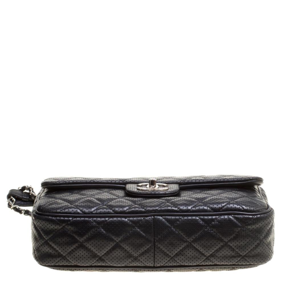 Chanel Black Perforated Leather Flap Shoulder Bag 1