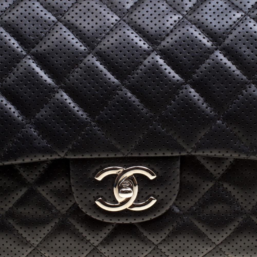 Chanel Black Perforated Leather Flap Shoulder Bag 2