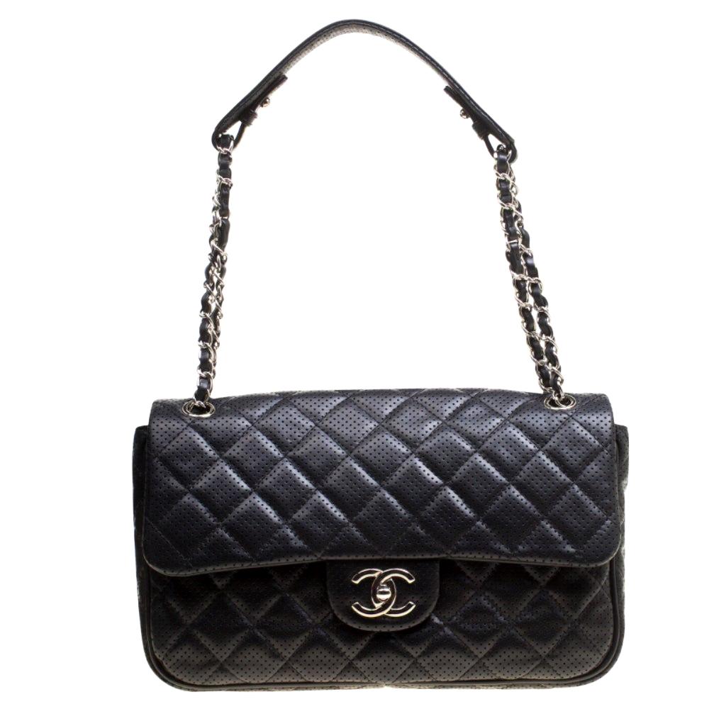 Chanel Black Perforated Leather Flap Shoulder Bag