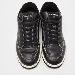 Chanel Black Perforated Leather Logo Low Top Sneakers Size 42