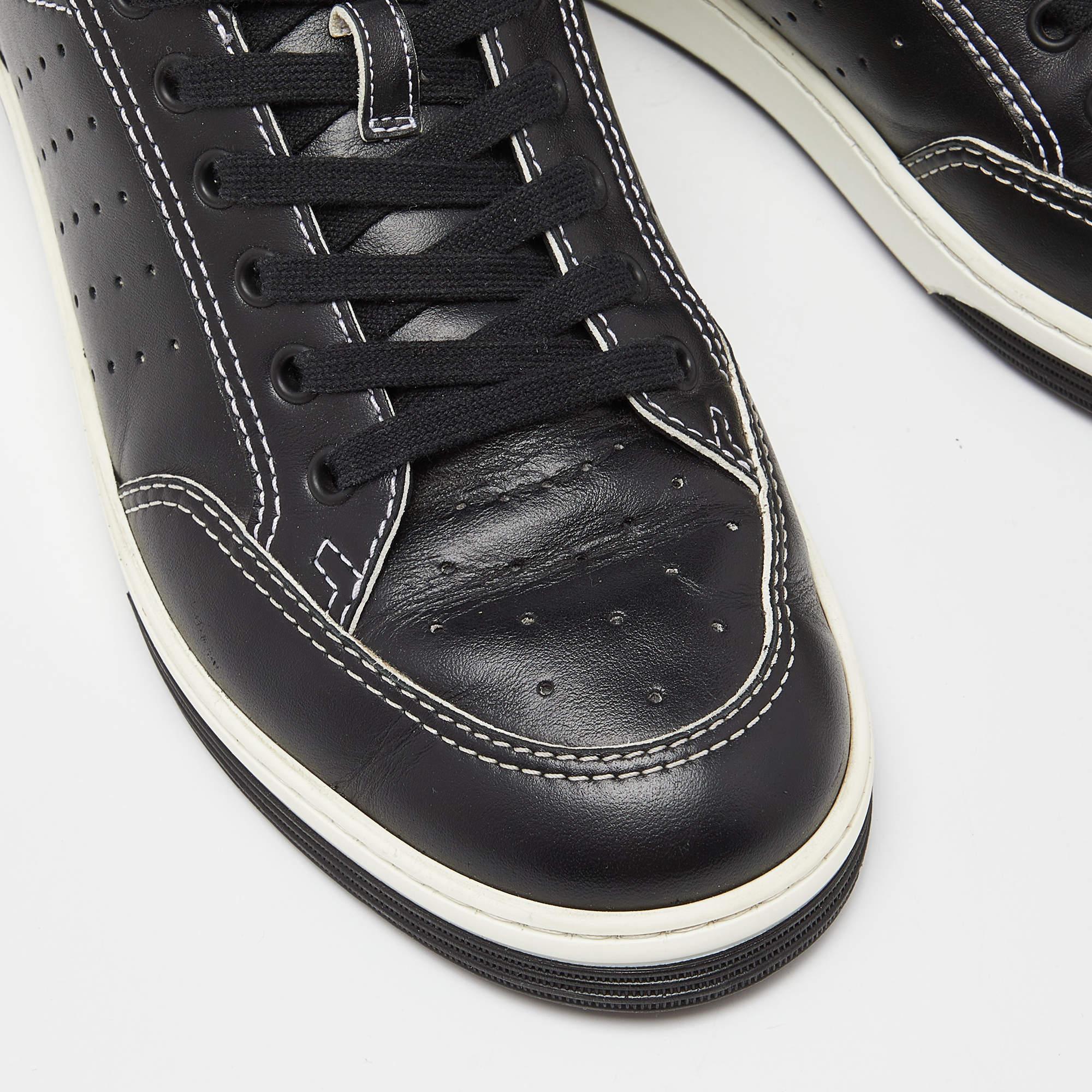 Chanel Black Perforated Leather Logo Low Top Sneakers Size 42 3