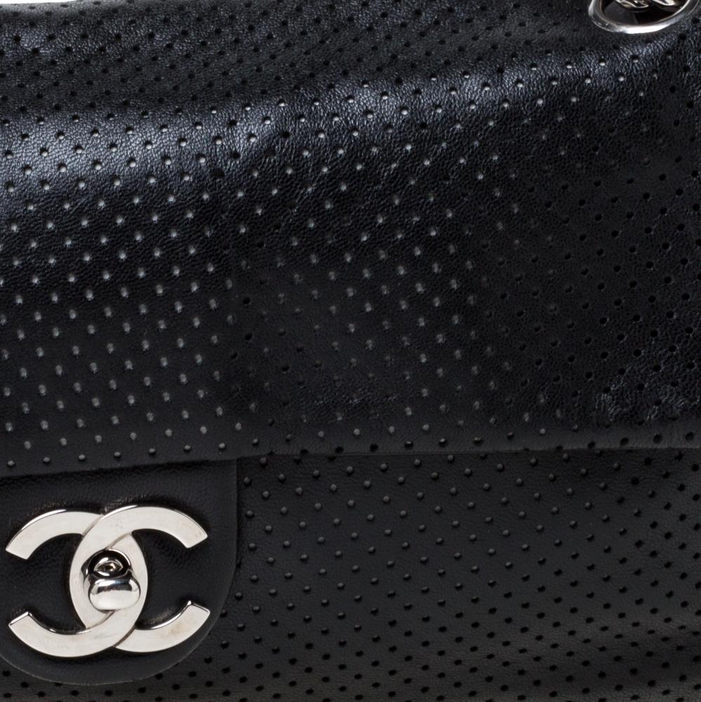 Chanel Black Perforated Leather Medium Baseball Spirit Flap Bag 6