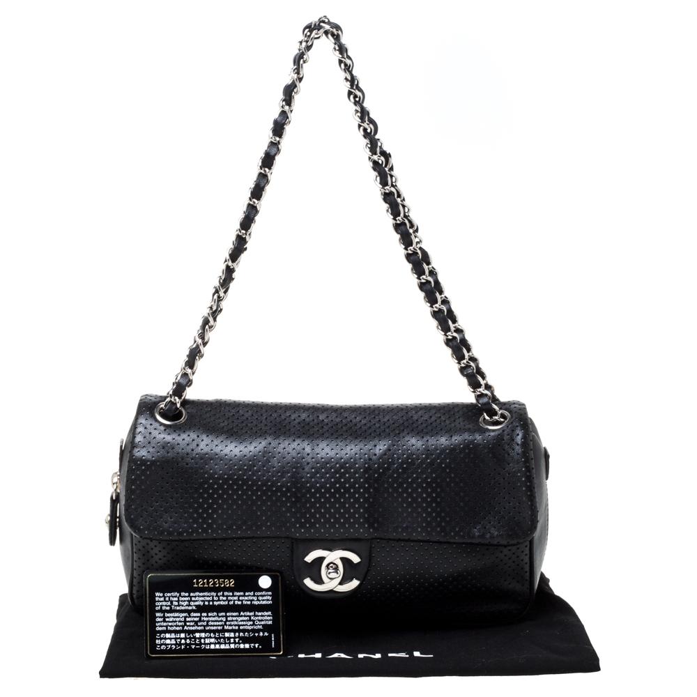 Chanel Black Perforated Leather Medium Baseball Spirit Flap Bag 7
