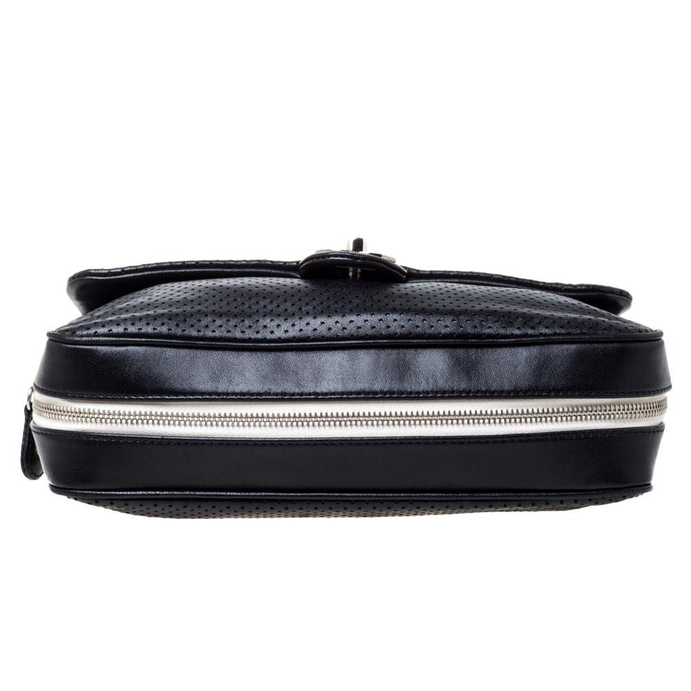 Women's Chanel Black Perforated Leather Medium Baseball Spirit Flap Bag