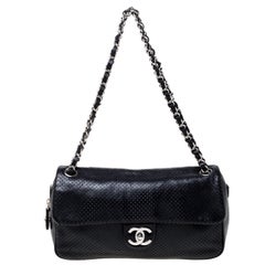 Chanel Black Perforated Leather Medium Baseball Spirit Flap Bag