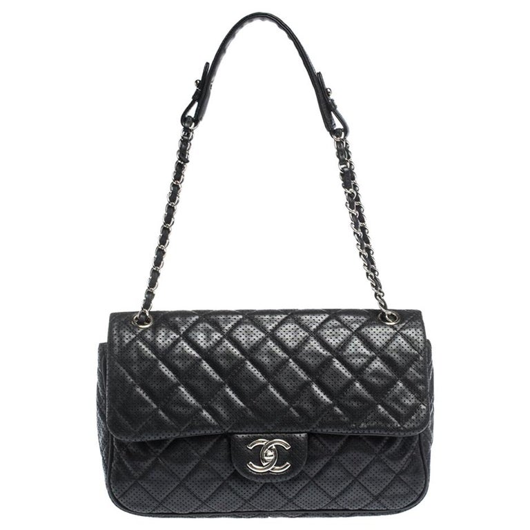 Chanel Black Perforated Leather Punch Flap Shoulder Bag