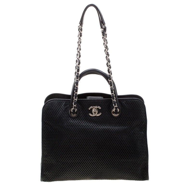 CHANEL Calfskin Perforated Up In The Air Tote Black 967759