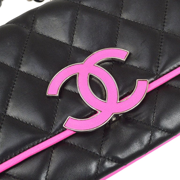 CHANEL Black Pink CC Trim Silver Large Shoulder Flap Bag For Sale at  1stDibs