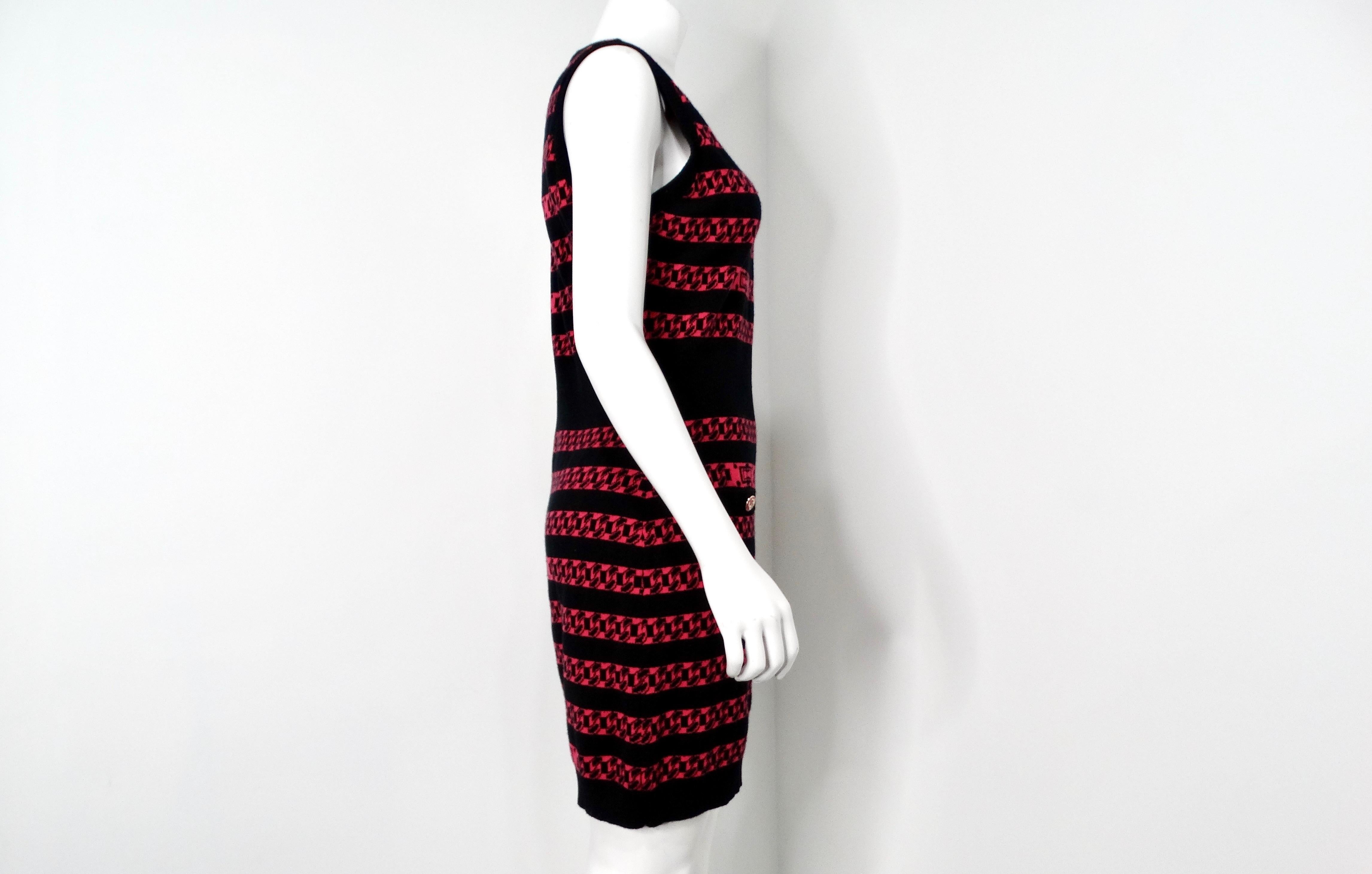 Chanel Black & Pink Chain Link Pattern Cashmere Sleeveless Mini Dress For Sale 1