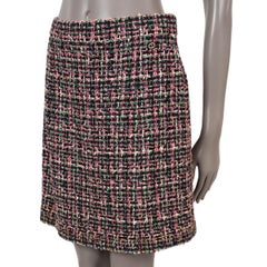 CHANEL black & pink cotton 2019 19P BEADED TWEED MINI Skirt M