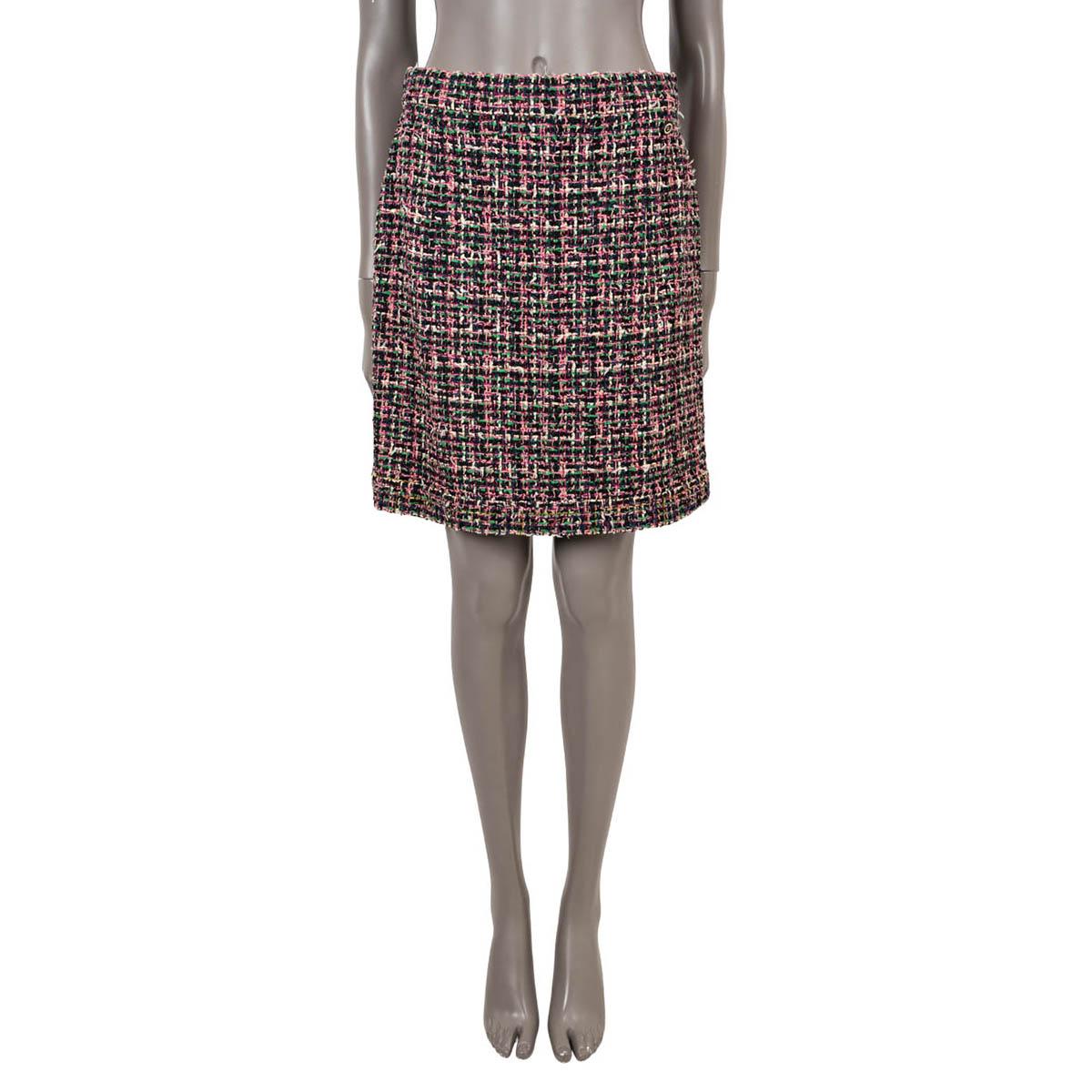 CHANEL black & pink cotton 2019 19P BEADED TWEED MINI Skirt M For Sale 1