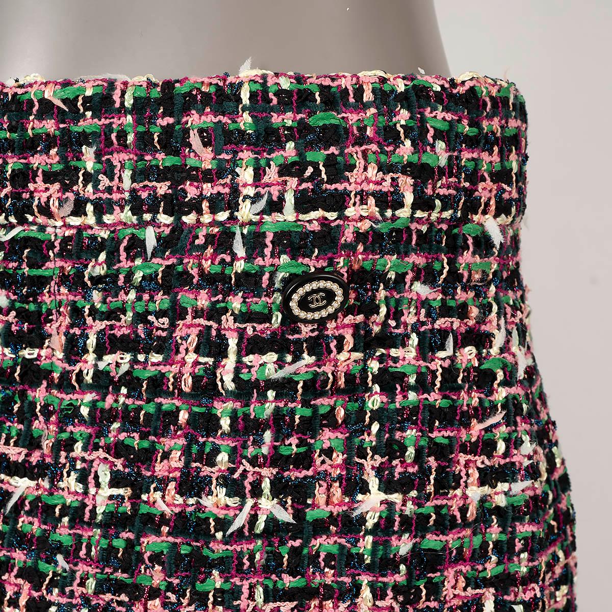 CHANEL black & pink cotton 2019 19P BEADED TWEED MINI Skirt M For Sale 2