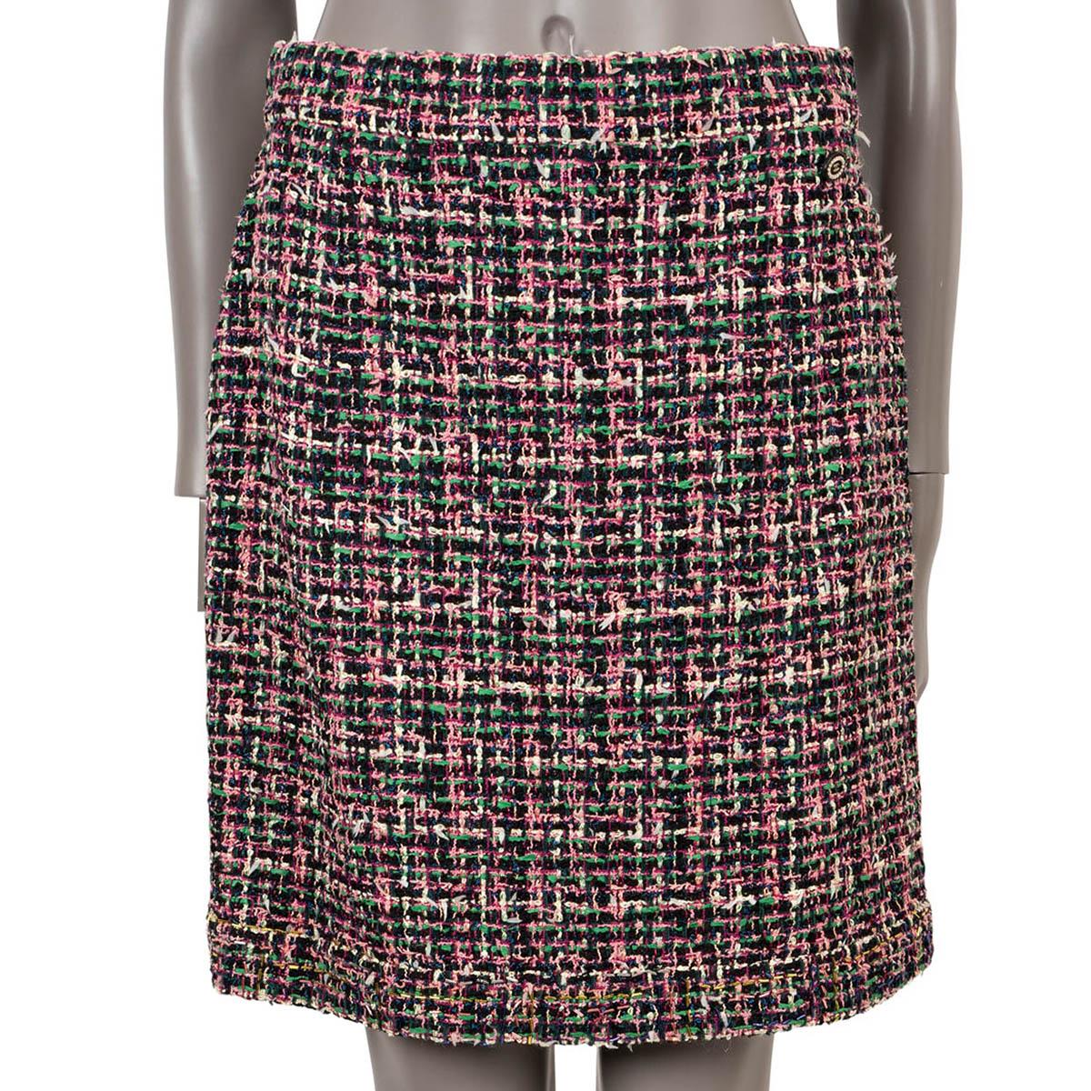 CHANEL black & pink cotton 2019 19P BEADED TWEED MINI Skirt M For Sale