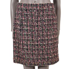 CHANEL black & pink cotton 2019 19P BEADED TWEED MINI Skirt M
