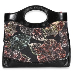 Chanel Black Pink Floral Canvas Calfskin Large 31 Shopping Bag