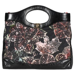 Chanel Black Pink Floral Canvas Calfskin Large 31 Shopping Bag