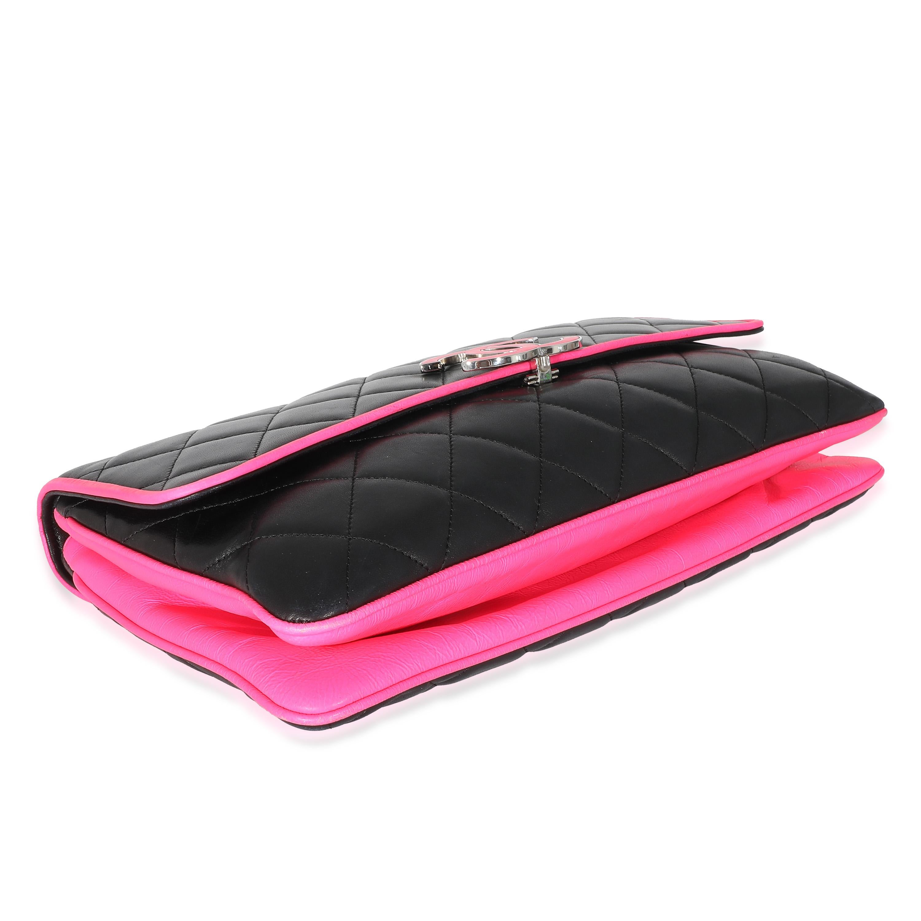 Chanel Black Pink Lambskin Enamel Large Maxi Divine Flap Bag 2