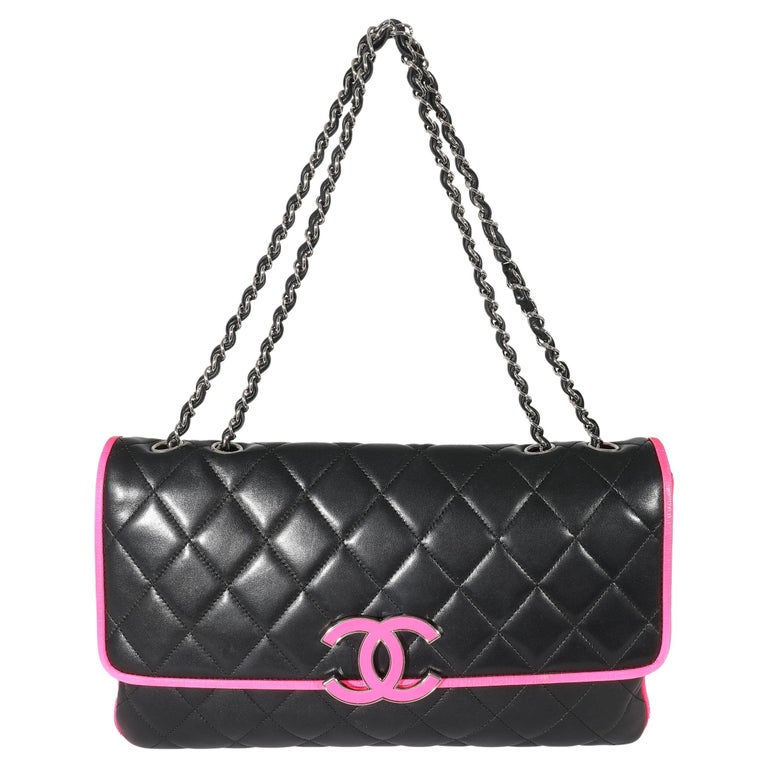 Chanel Black Pink Lambskin Enamel Large Maxi Divine Flap Bag For Sale at  1stDibs