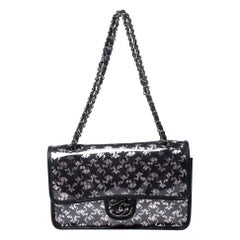 Chanel Black/Pink PVC Over Lace Medium Classic Single Flap Bag