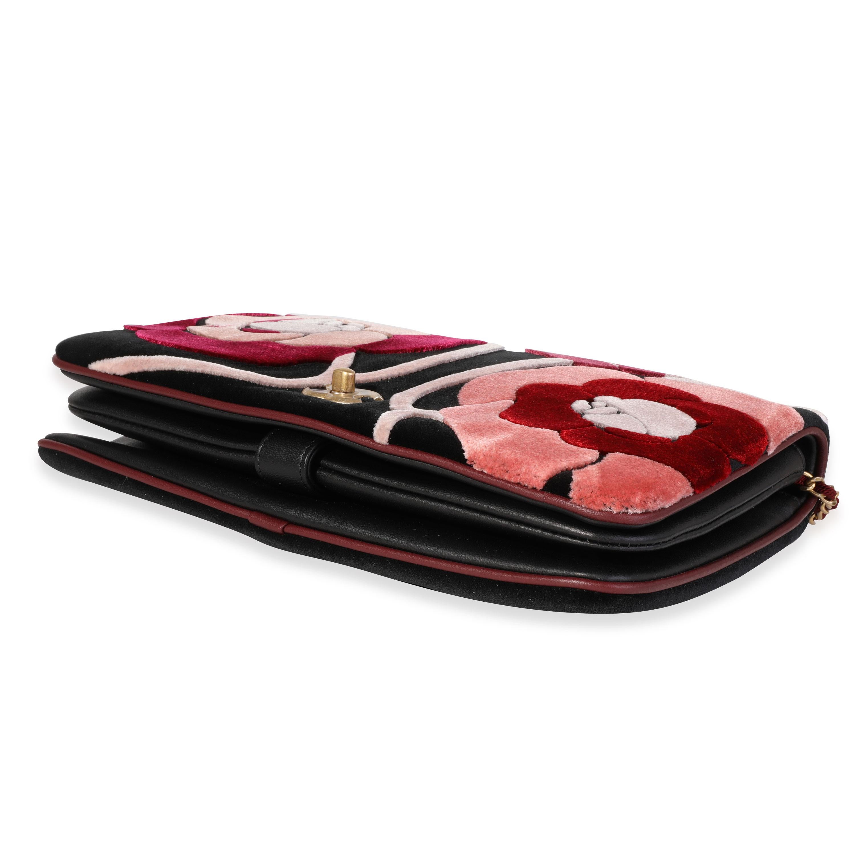 Women's Chanel Black, Pink, & Red Velvet Camellia Clutch with Chain