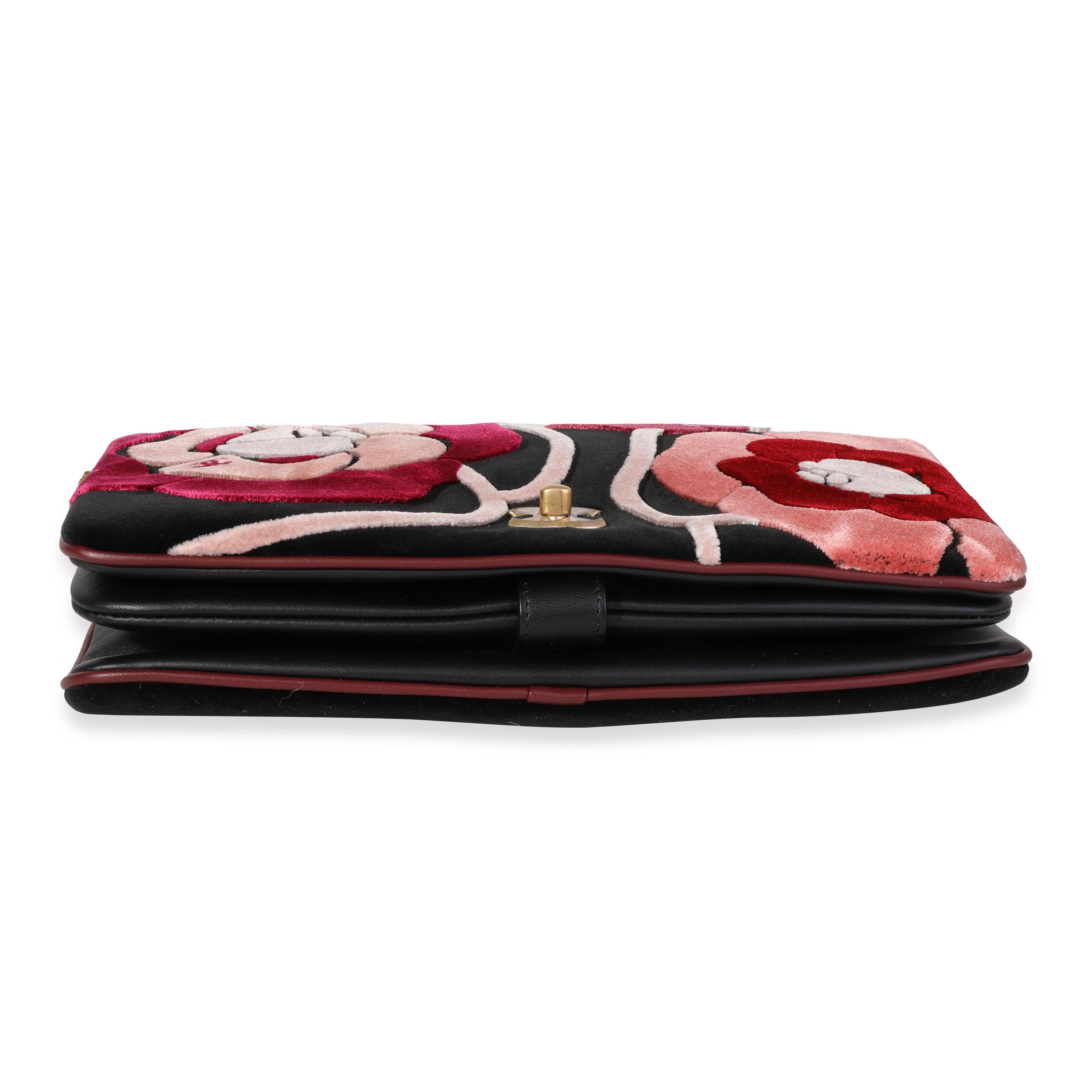 Chanel Black, Pink, & Red Velvet Camellia Clutch with Chain 1