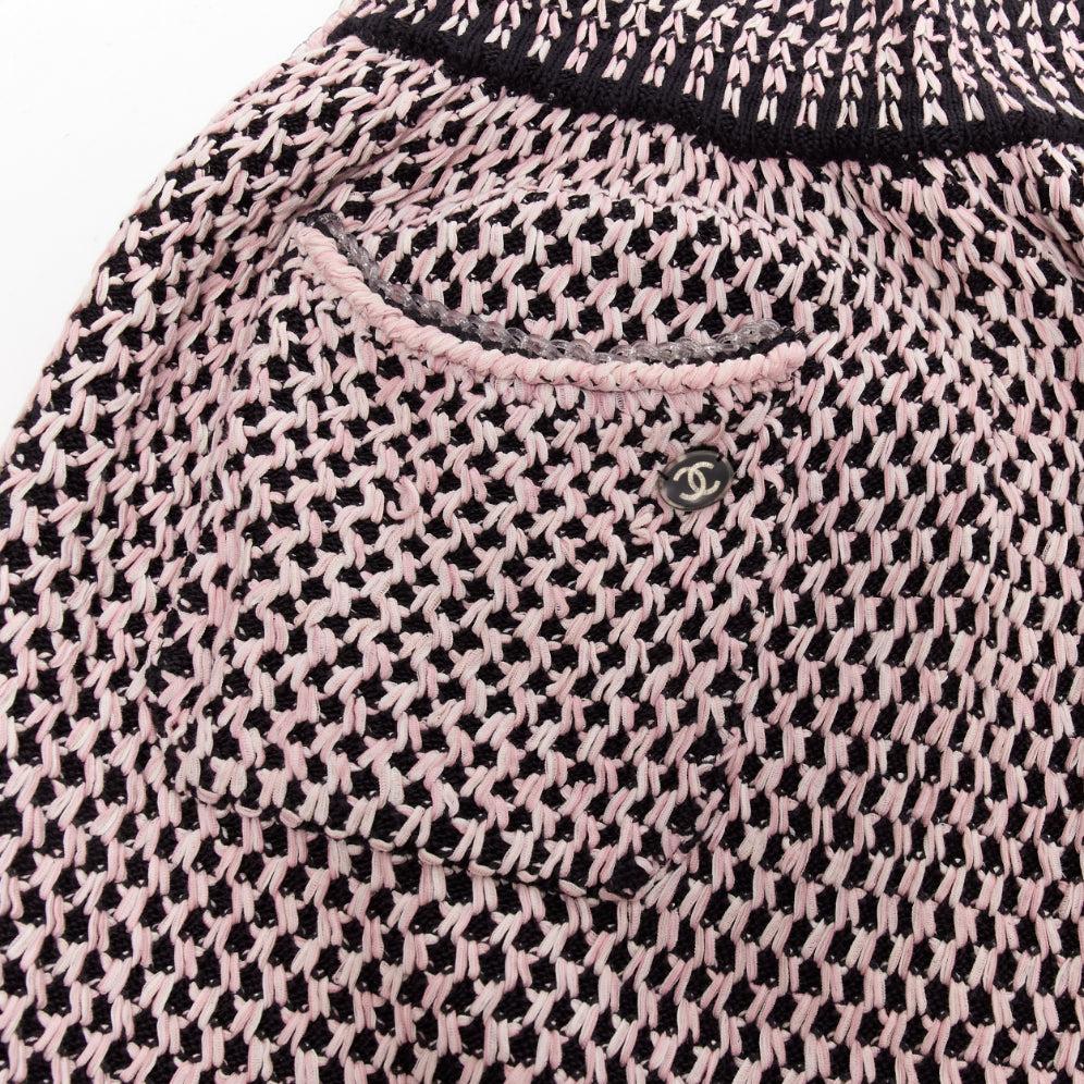 CHANEL black pink silk cotton blend tweed knit rubber braid trim skirt FR36 S For Sale 1