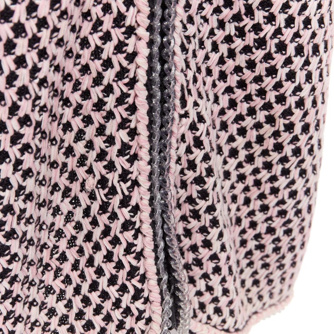 CHANEL black pink silk cotton blend tweed knit rubber braid trim skirt FR36 S For Sale 2