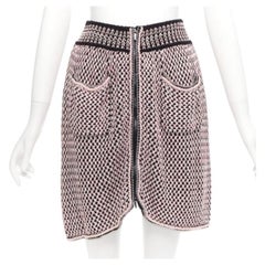CHANEL black pink silk cotton blend tweed knit rubber braid trim skirt FR36 S
