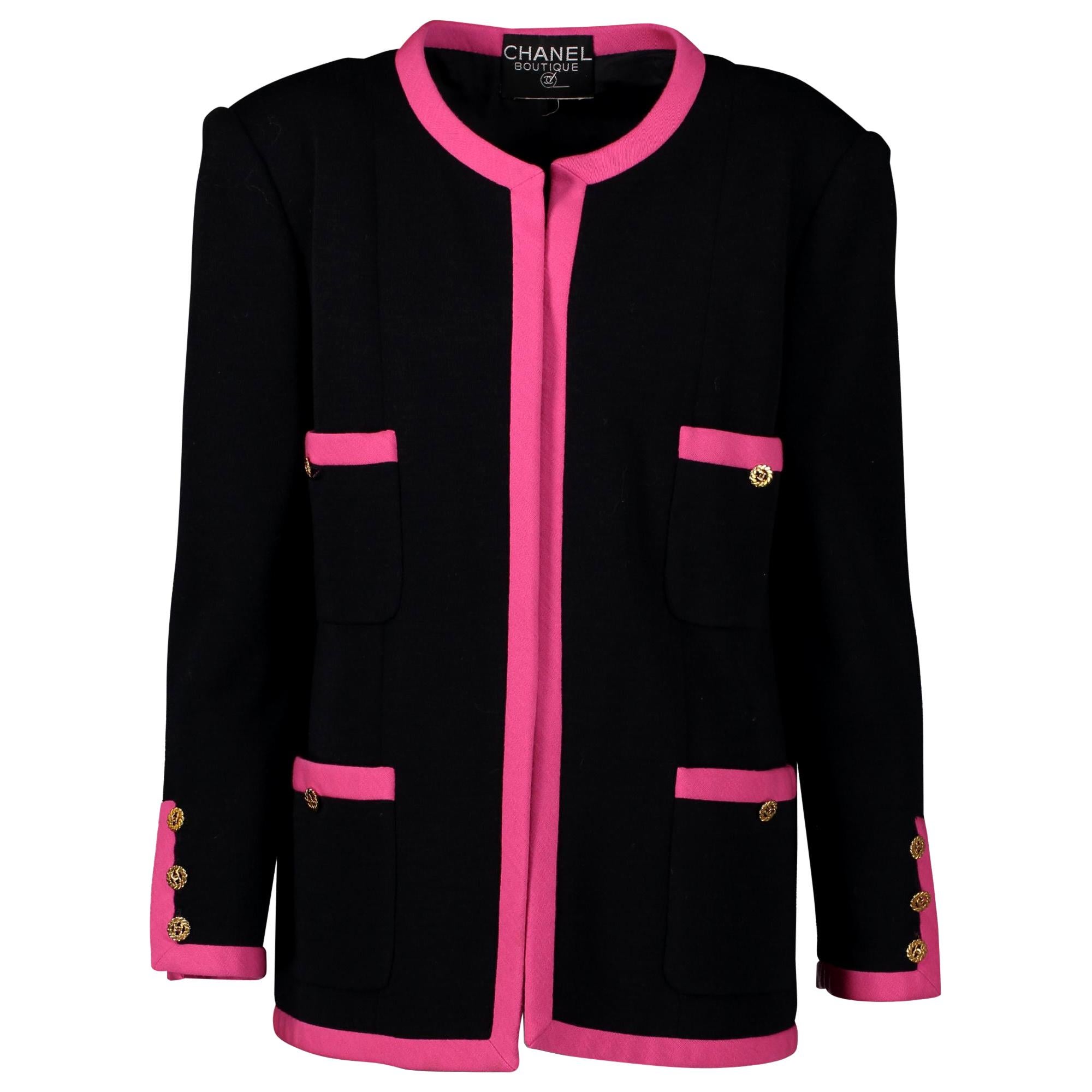 Chanel Black Pink Trim Jacket For Sale