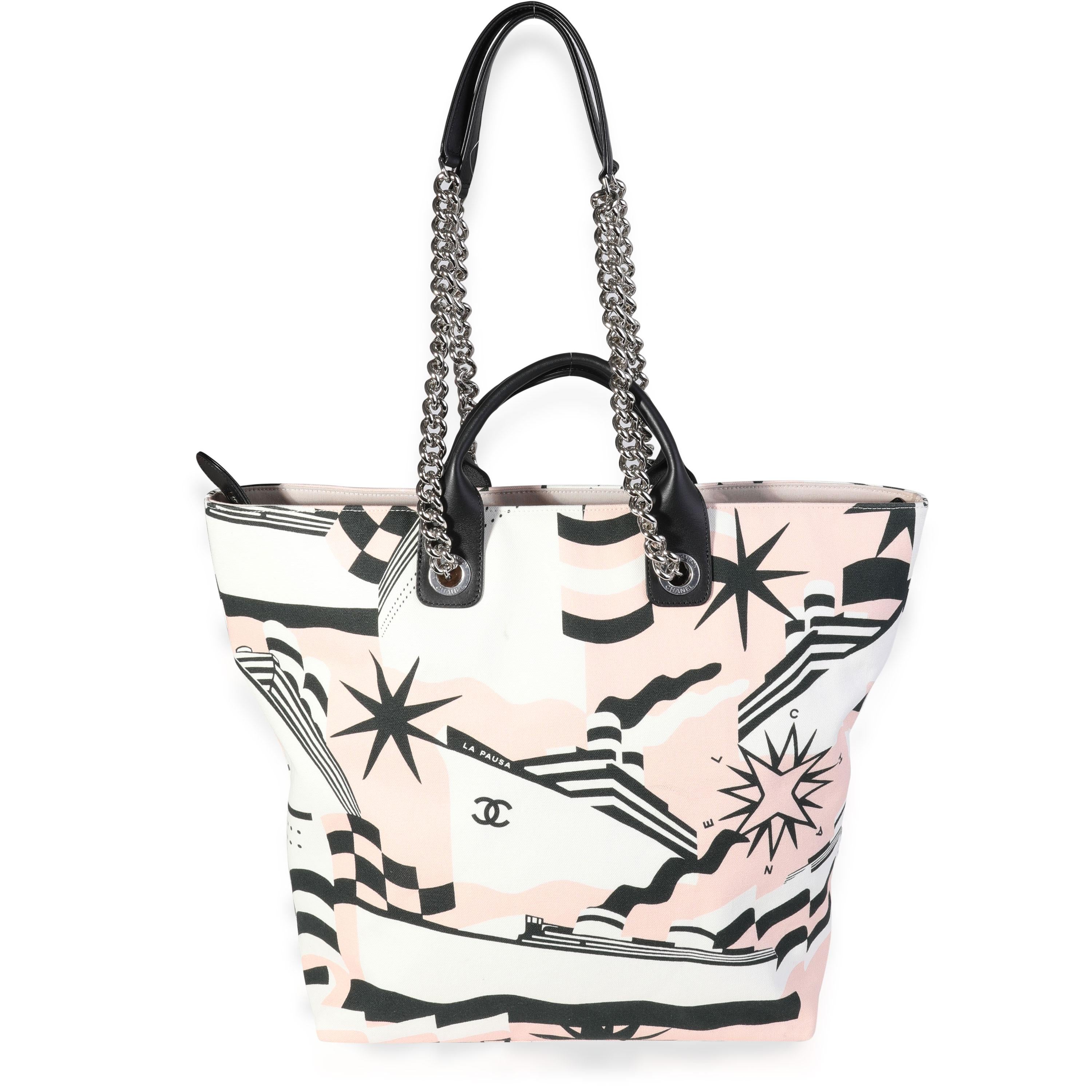 Listing Title: Chanel Black, Pink, & White Canvas La Pausa Shopping Tote
SKU: 116039
Handbag Condition: Excellent
Condition Comments: Stain on back of exterior.
Brand: Chanel
Model: Chanel La pausa tote light pink/white/black canvas
Origin Country: