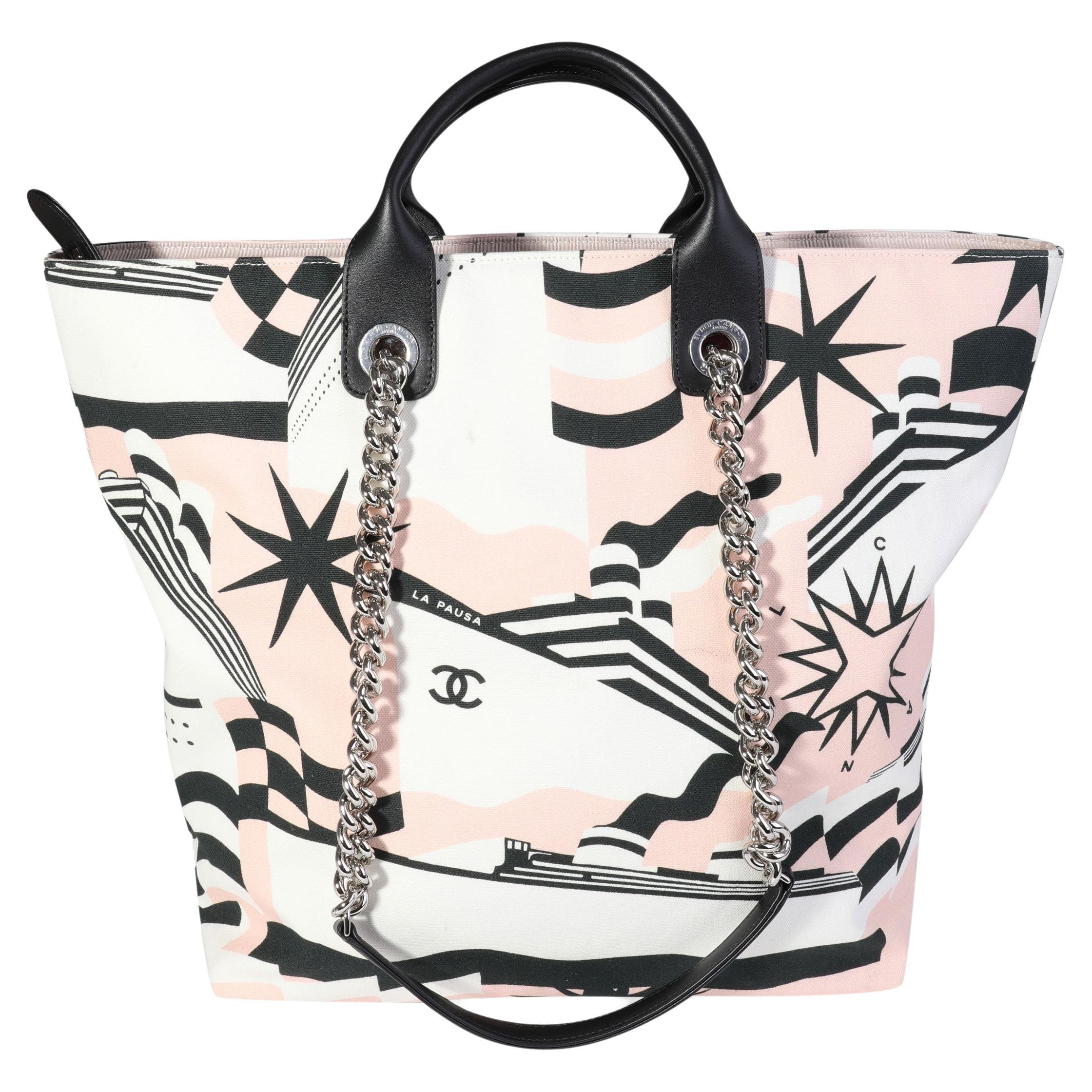 Chanel Black, Pink, and White Canvas La Pausa Shopping Tote For