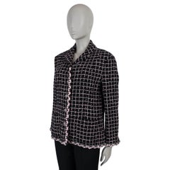 CHANEL black & pink wool blend 23K TWEED Jacket 44 L
