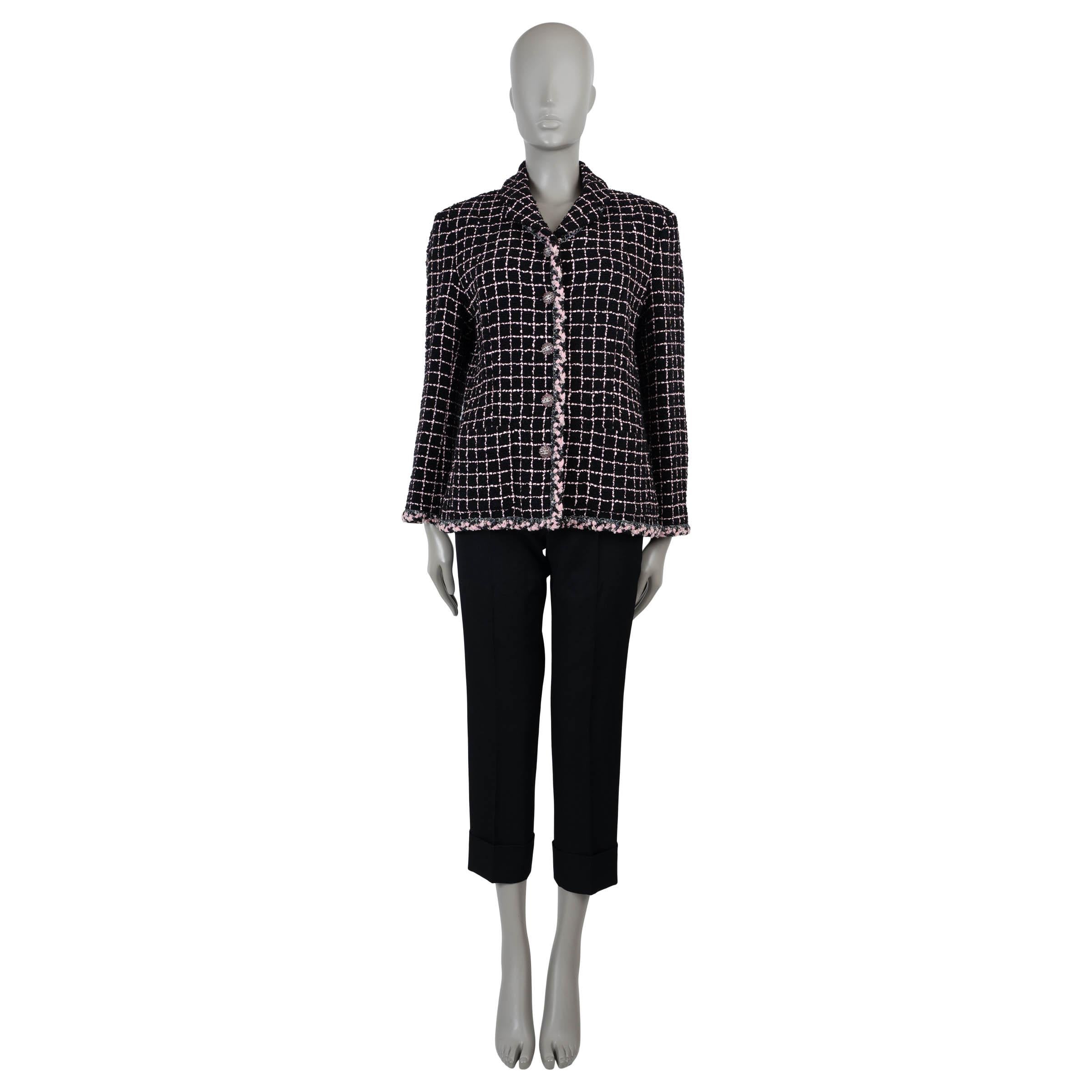 De las mujeres CHANEL negro y rosa mezcla de lana 23K TWEED Chaqueta 44 L en venta
