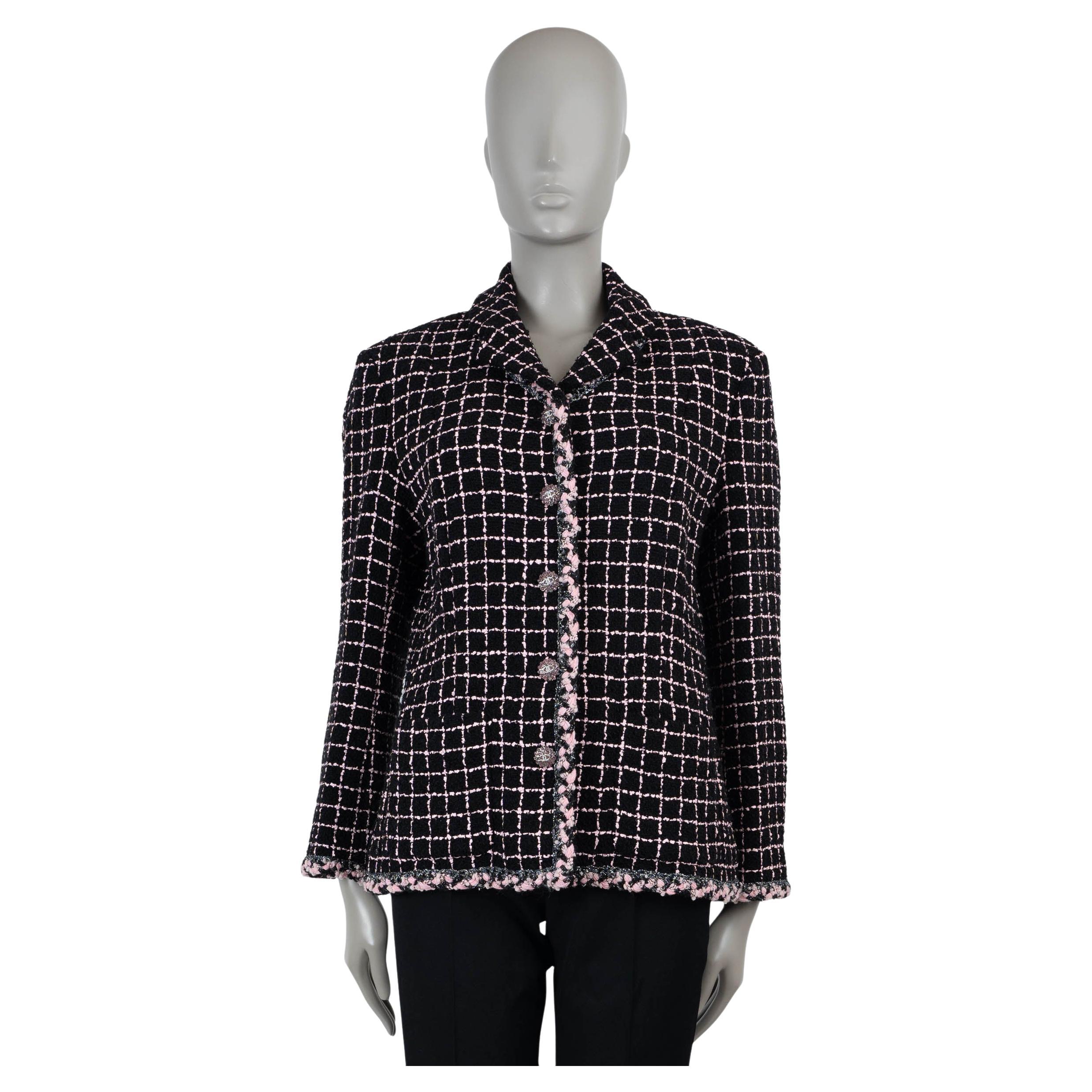 Chanel nero e rosa in misto lana 23K TWEED Giacca 44 L.