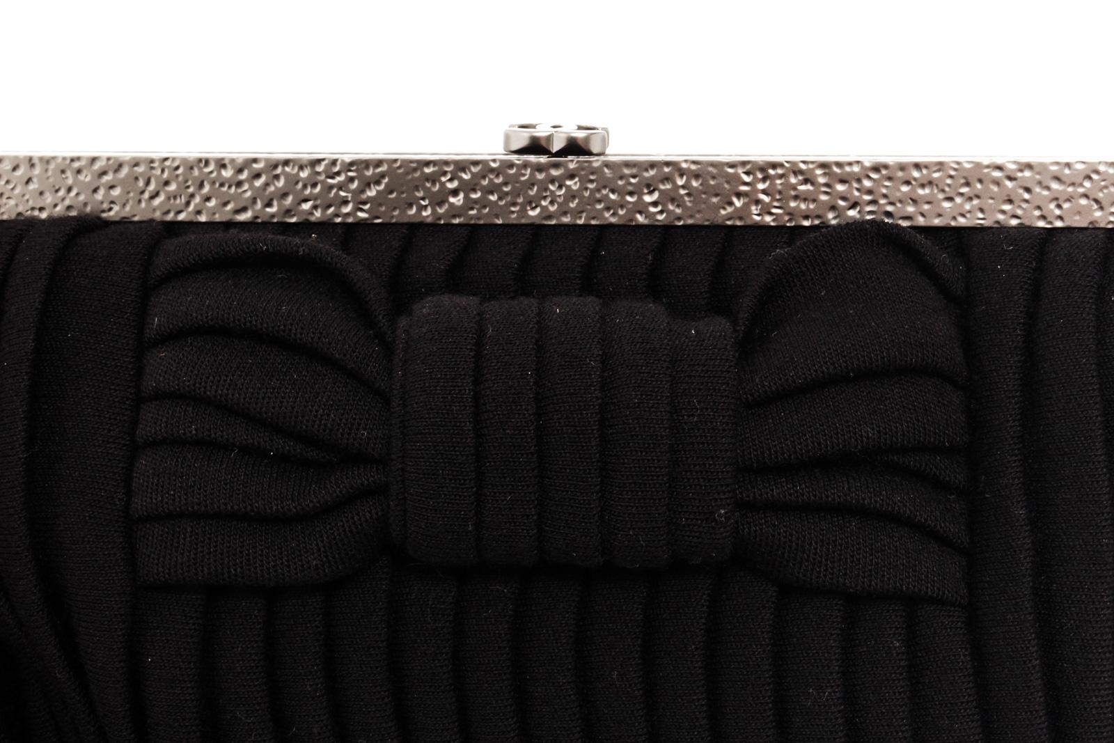 Women's Chanel Black Pleated Canvas Bow Motif CC Party Handbag