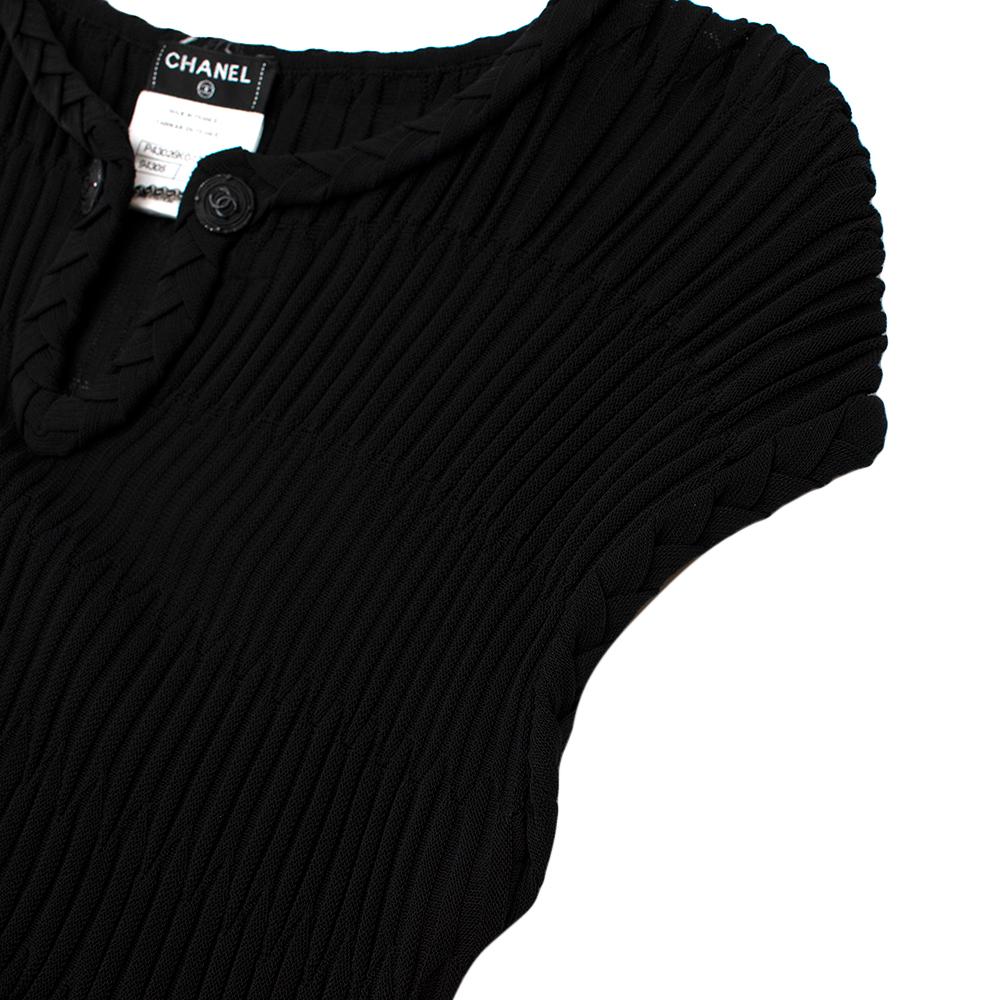 Women's or Men's Chanel Black Pleated Chain Detail Button Neck Dress - Size US 0-2